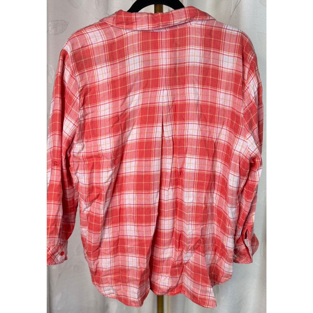 Hester & Orchard Coral Plaid Long Sleeve Shirt, Size XL - Picture 6 of 7